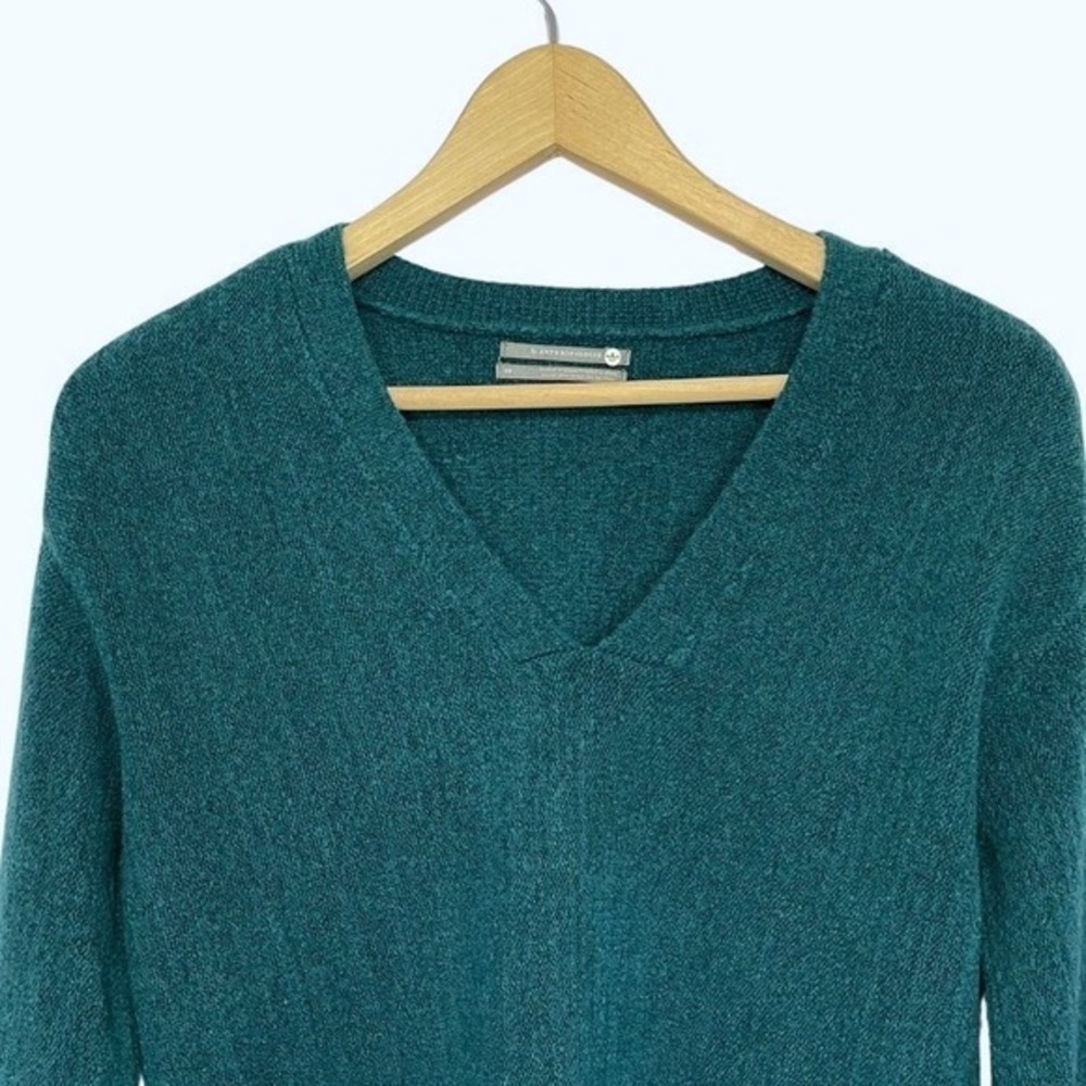 Anthropologie Joy Fringe Sweater Womens XS Dark Teal Green Wool Alpaca Pullover - Picture 3 of 11